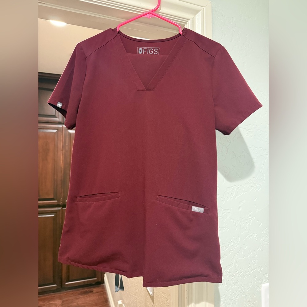 Figs Maroon V-Neck Scrub Top
